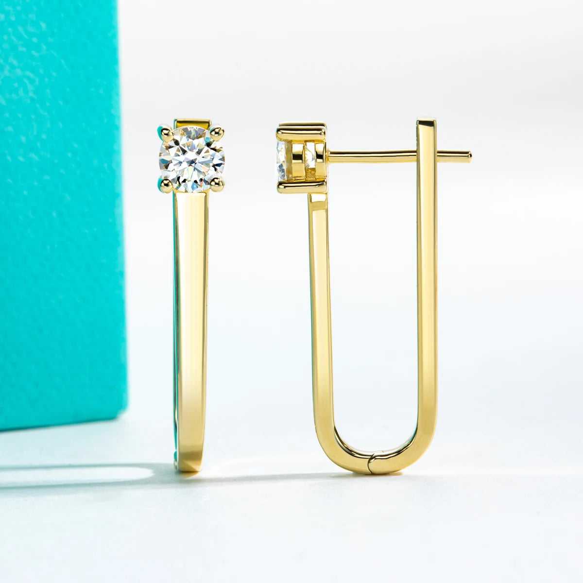 AnuJewel 2ct D Color Moissanite Pin Necklace Yellow Gold Plated Moissanite Pin Earrings Wedding Jewelry Set Gifts For Women