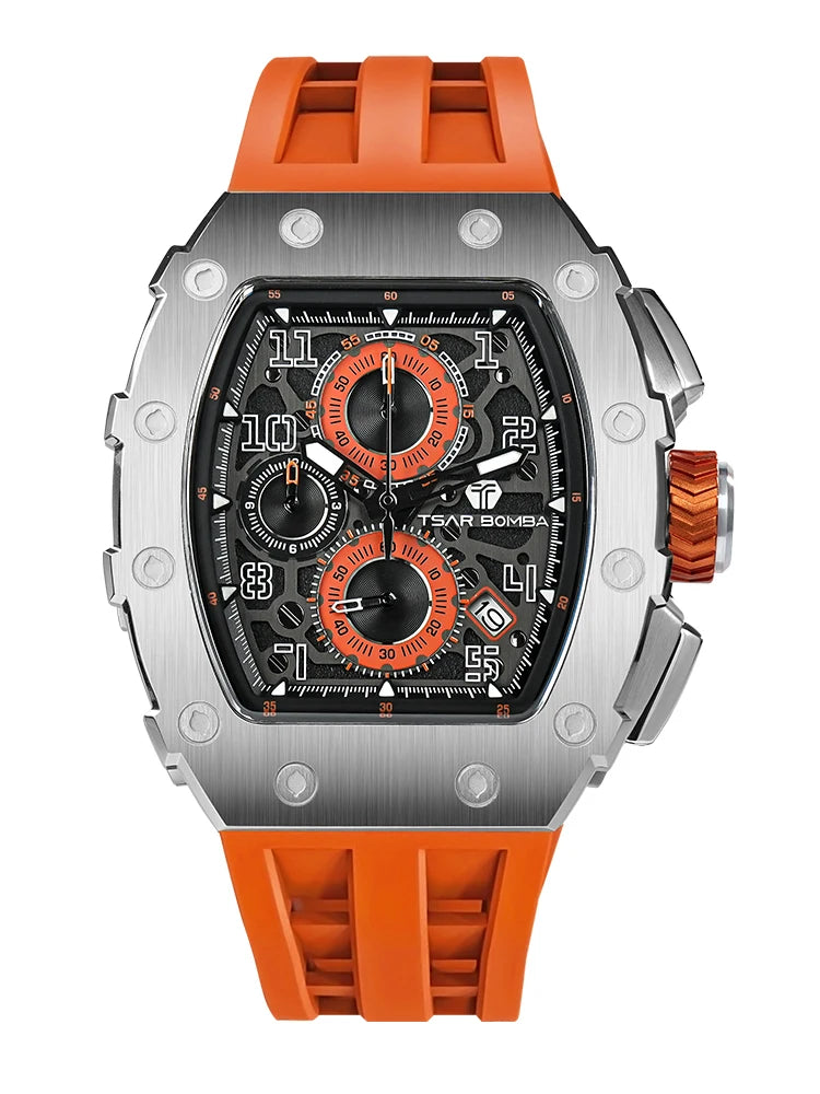 TSAR BOMBA Tonneau Watches for Men Sapphire Quartz Wristwatch Fashion Timepiece 5ATM Waterproof Clock Luxury Mens Watch