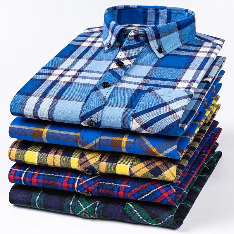 plus size 8XL100%cotton sanding long-sleeve shirts for men slim fit casual plain shirt soft palid tops designer elegant clothes