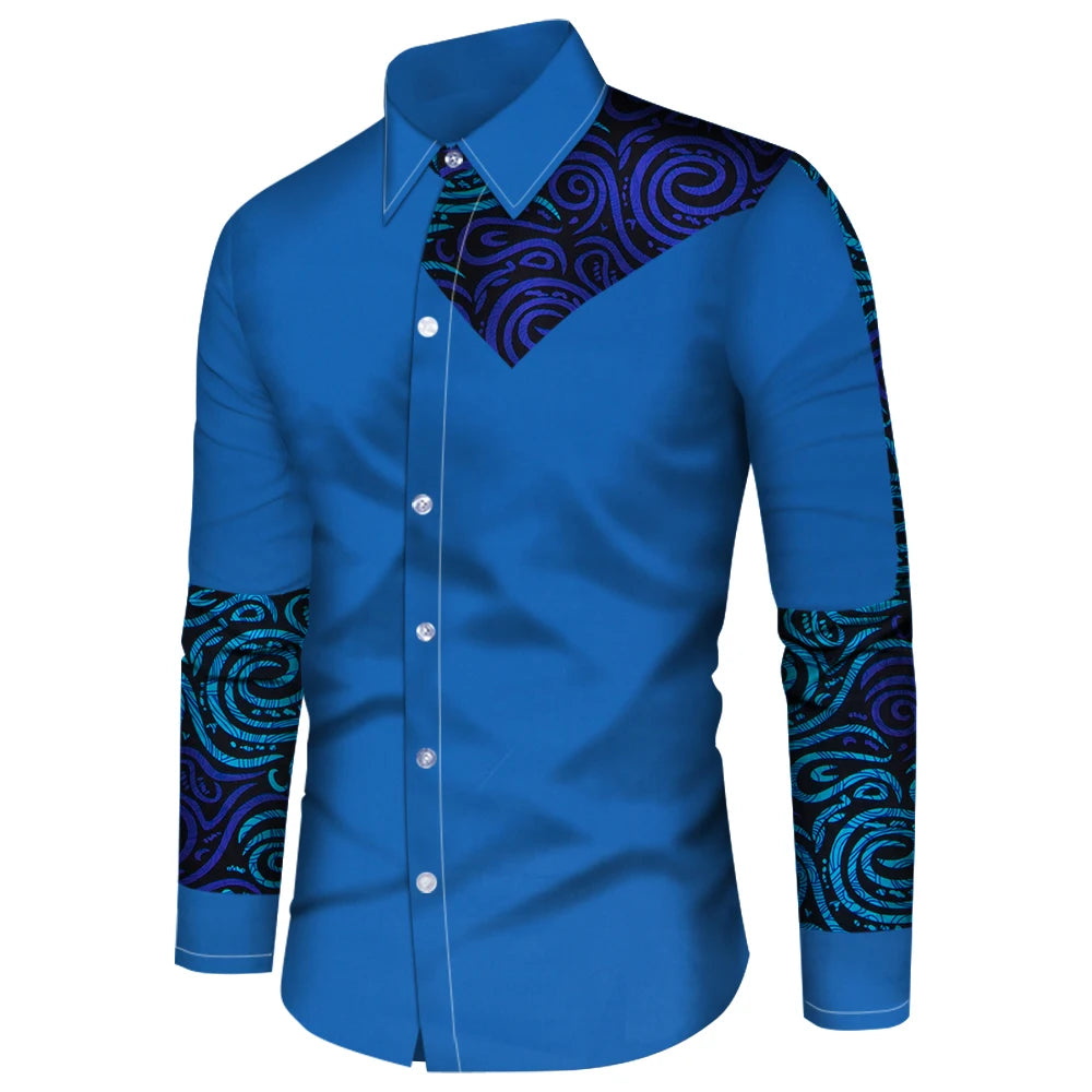 Men's Long Sleeve Shirt Casual Fashion 3D Design Vintage Printed Shirt Men's Flap Collar Shirt Long Sleeve Top