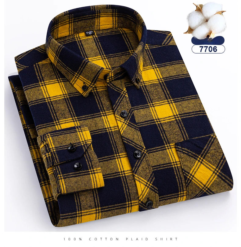 plus size 8XL100%cotton sanding long-sleeve shirts for men slim fit casual plain shirt soft palid tops designer elegant clothes