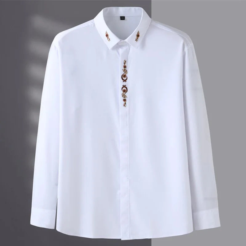 New Autumn Men's Long Sleeve Shirt Plus Size 7XL 8XL 10XL 12XL Embroidered Business Dress Loose Casual Elasticity Blouse Clothes