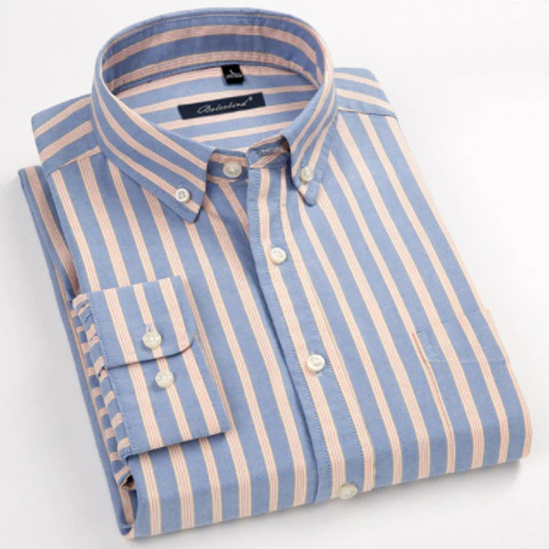 New Arrival Men's Long Sleeve Plaid\Stirped Shirt Mens Dress Shirts Brand Casual Fashion Business Style Shirts 100% Cotton