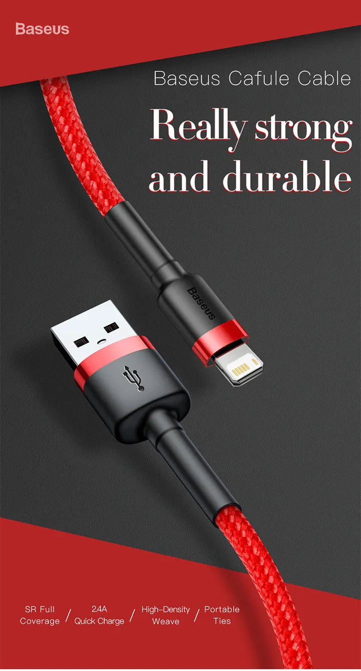 Baseus USB Cable for iPhone 12 11 Pro Max 8 X XR Fast Charge for iPhone Cable USB Data Sync Cable Phone Charger Cable Wire Cord