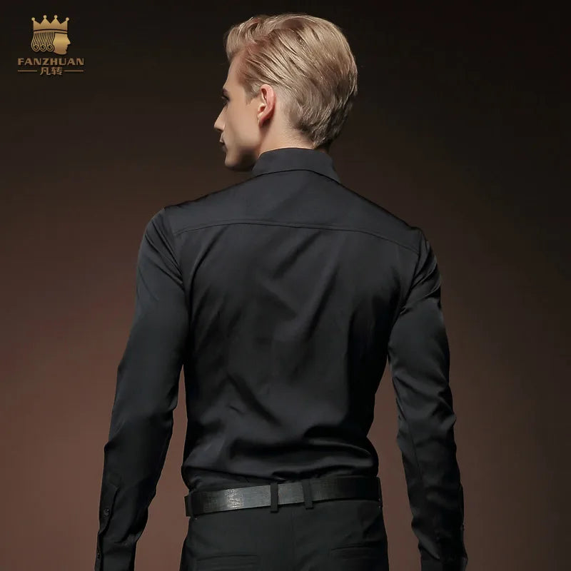 Fanzhuan Free Shipping New fashion casual male men's spring black shirt Retro shirts Korean Embroidery 512005 personality