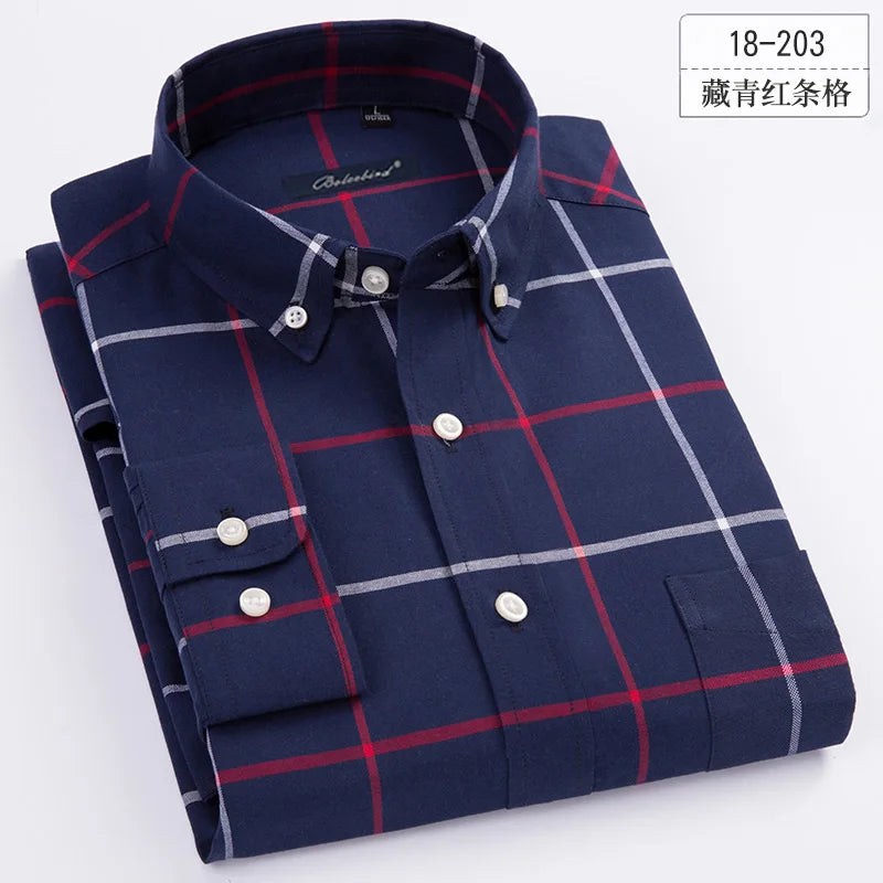 New Arrival Men's Long Sleeve Plaid\Stirped Shirt Mens Dress Shirts Brand Casual Fashion Business Style Shirts 100% Cotton