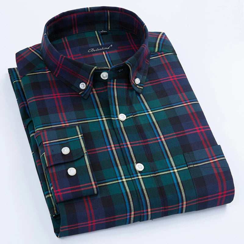New Arrival Men's Long Sleeve Plaid\Stirped Shirt Mens Dress Shirts Brand Casual Fashion Business Style Shirts 100% Cotton