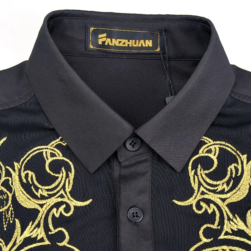 Fanzhuan Free Shipping New fashion casual male men's spring black shirt Retro shirts Korean Embroidery 512005 personality