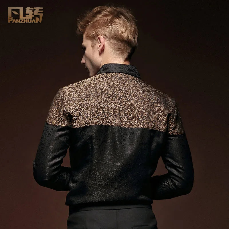 FanZhuan Free Shipping New fashion casual black men's male Baroque men's long sleeve shirt plus velvet thick warm shirt 14268
