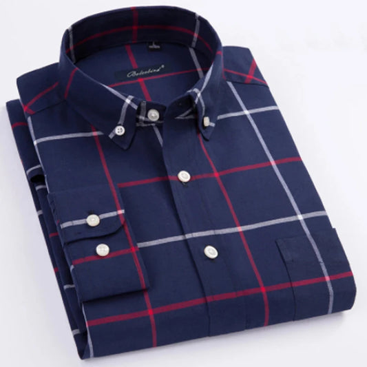 New Arrival Men's Long Sleeve Plaid\Stirped Shirt Mens Dress Shirts Brand Casual Fashion Business Style Shirts 100% Cotton