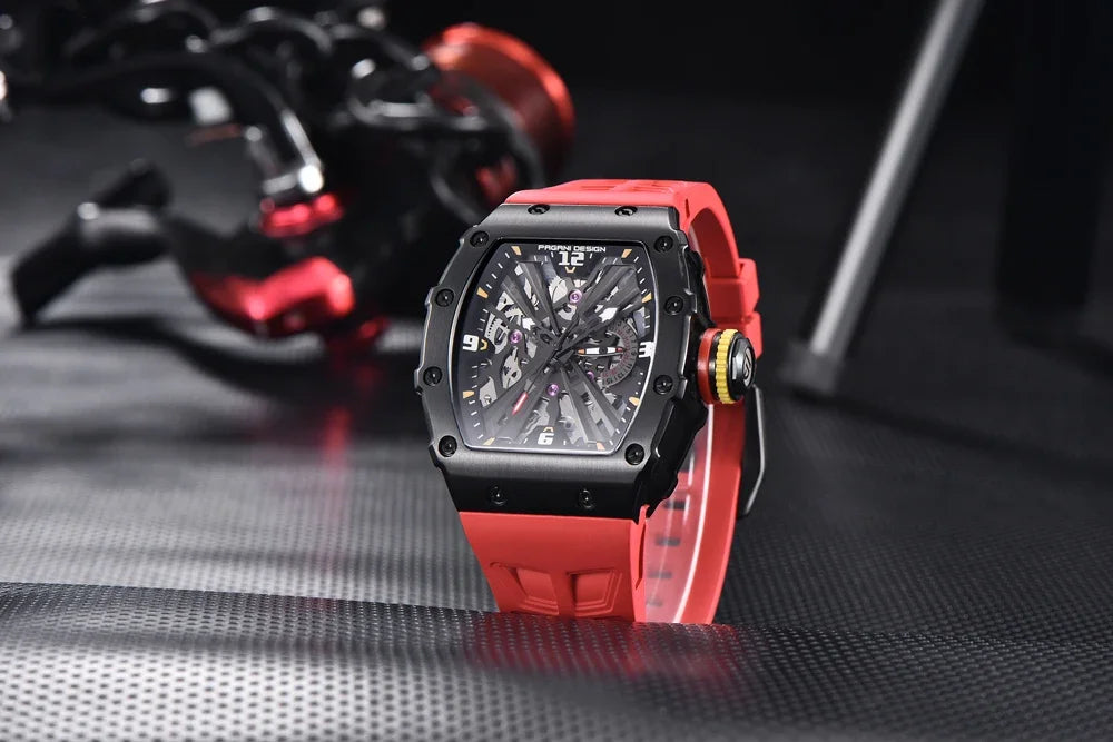 PAGANI DESIGN 2024 Luxury Mens Quartz Watches Barrel Shape Waterproof Wrist Watch For Men VH65 Silicone Luminous Sapphire Mirror