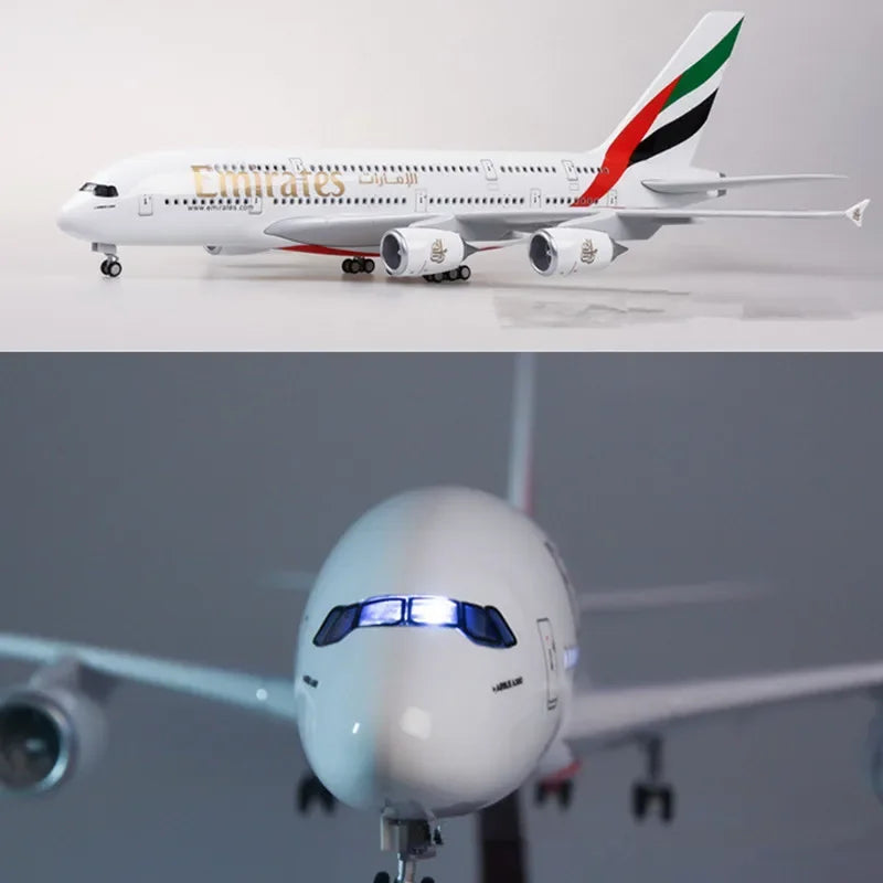 Decor 45CM 1/160 Scale Diecast Model A380 Emirates Airways Resin Airplane Airbus With Light And Wheels Toy Airline Collection