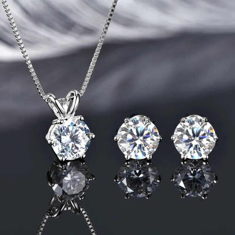 Classic 3.0cttw. D Round Moissanite Pendant Necklace Earrings Set for Women Couples Men s925 Silver Jewelry Sets GRA Certificate