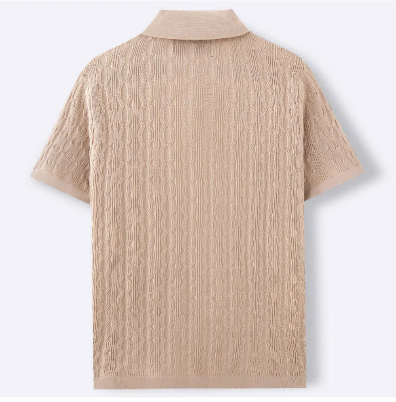 Men Solid Shirt Turn Down Collar Shirt Business Short Sleeve Blouses Knitted Single Breasted Loose Button Summer Cardigan