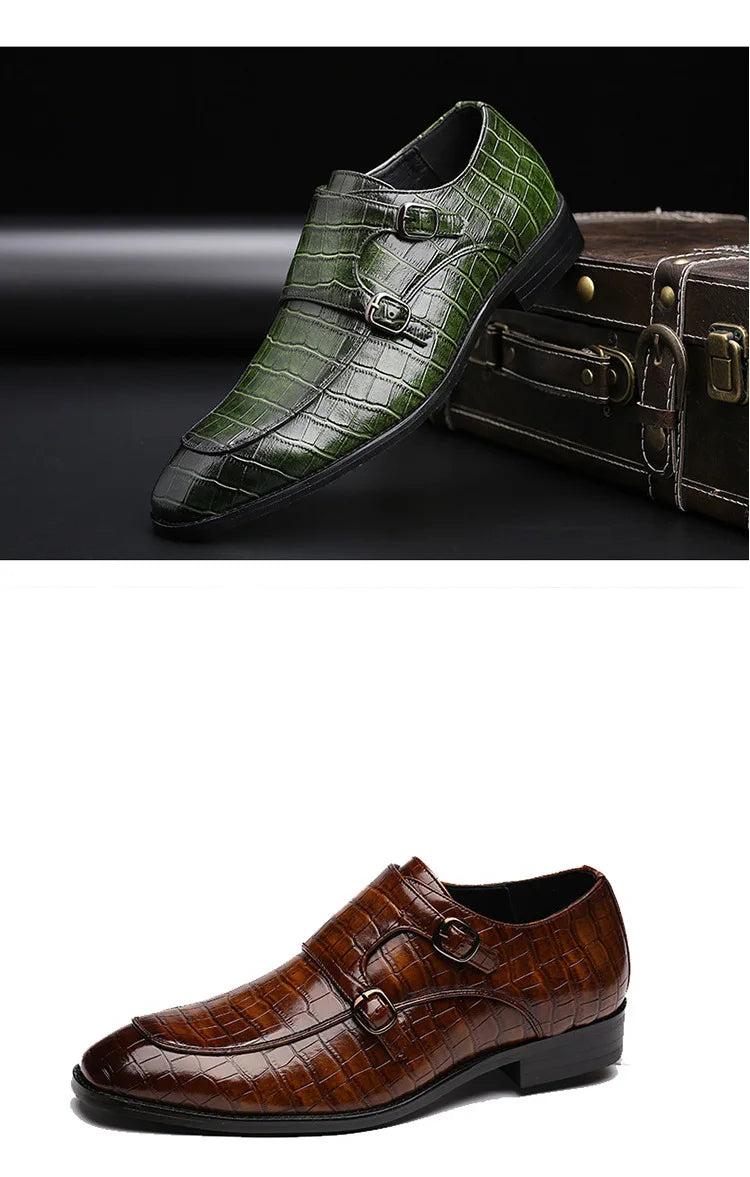 Luxury Men Dress Shoes Crocodile Grain Leather Shoes Men Buckle Casual Wedding Party Shoes High Quality Business Men Brogue Shoe