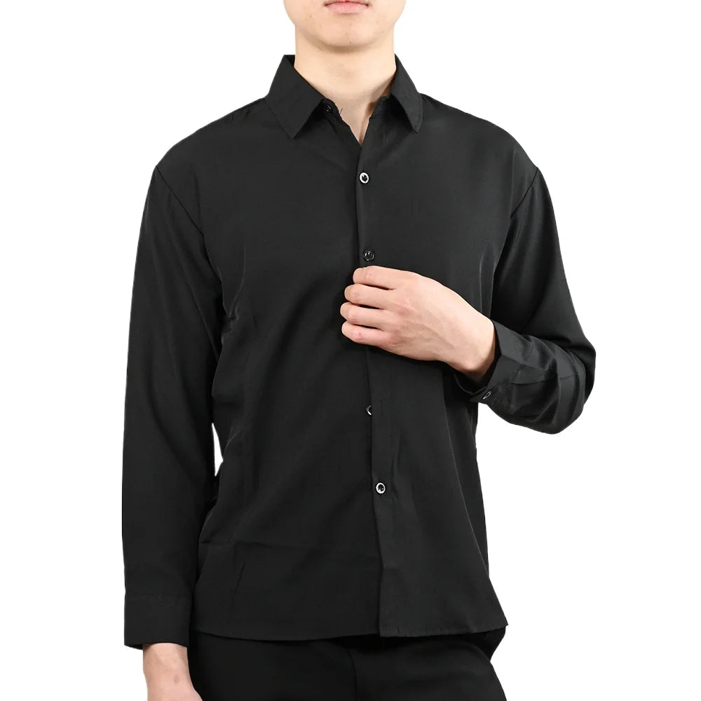 Summer Men's Shirt Long Sleeve Loose-fit Ice Silk Black White Gray Shirts Men Korean Style Casual Thin Top Male Fashion Clothes