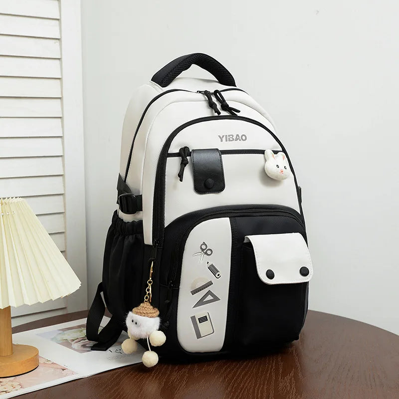 Cute rabbit children school backpack for teenage girls Fashionable splicing color contrast fresh lady knapsack kids schoolbags