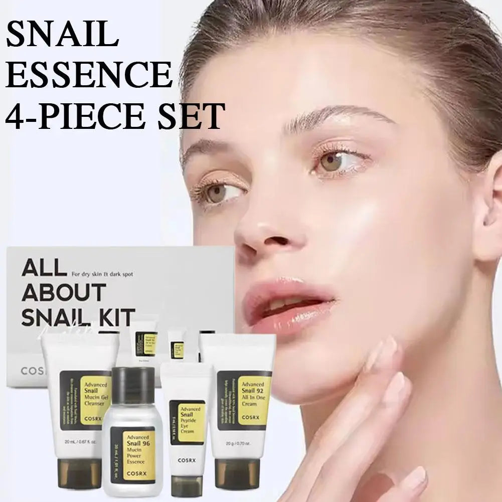 4-Piece Snail Mucin Skincare Set ✈️ Travel Size – Cleanser, 96 Power Essence, All-In-One Cream & Peptide Eye Cream | Korean Beauty
