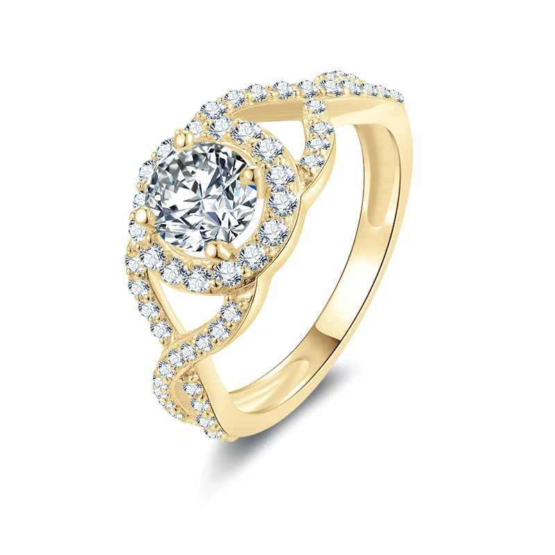 Lnngy 6MM 0.8CT Moissanite Engagement Ring With Certificate Original 10K Solid Gold Twist Shank Ring for Women Fine Jewelry Gift