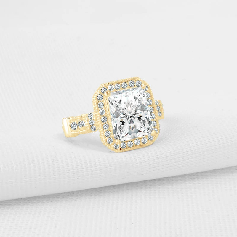 Lnngy Pure 10K Yellow Gold Wedding Bands Radiant Cut 8*10mm Moissanite Engagement Ring for Women Exquisite Finger Jewelry Gift