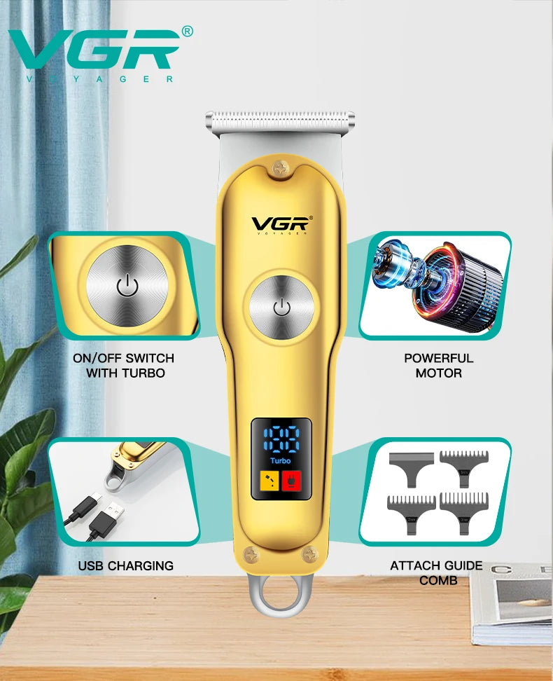 VGR Hair Clipper Mini Hair Trimmer Professional Beard Trimmer Rechargeable Cordless Electric T-Blade Zero Cutting Machine V-290