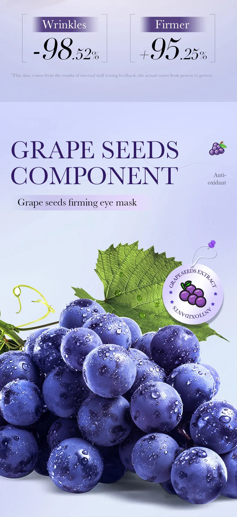 60pcs SADOER Grape Eye Mask Anti Dark Circles Removal Eyes Bags Moisturizing Firming Eye Patches Eyes Skin Care Products