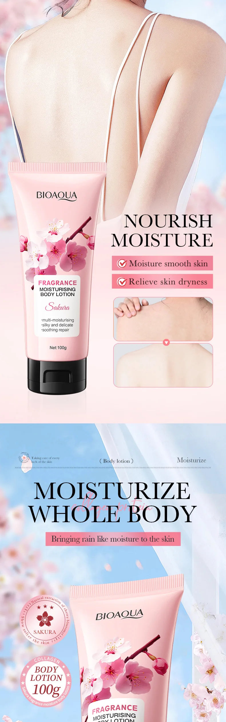 100g BIOAQUA Sakura Fragrance Body Lotion Moisturizing Nourishing Brightening Hydrating Leg Arm Back Body Cream Whole Skin Care
