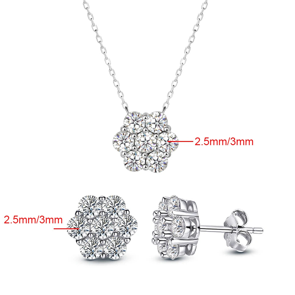 Real D Color Flower Full Moissanite Jewelry Sets for Women 925 Sterling Silver Diamond Pendant Necklace Stud Earrings Jewelry