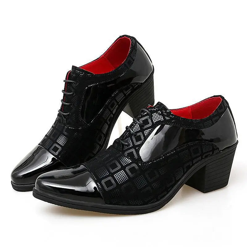 Italian Men Formal Shoes High Heels Pointed Toe Wedding Party Shoe Luxury Shiny Business Work Shoes British Style Leather Shoes