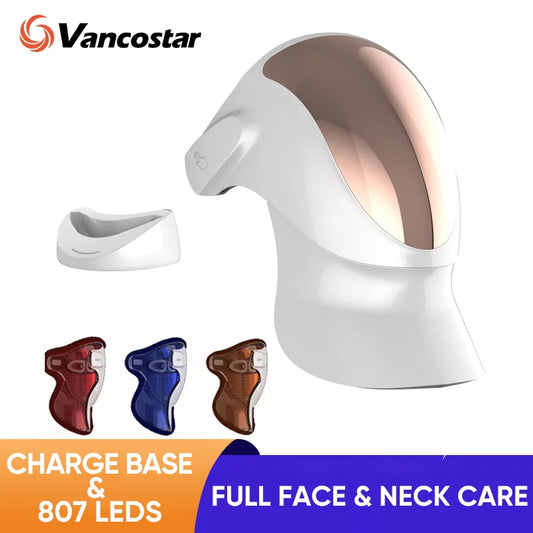 807 Nano Lamp LED Facial Mask With LED Light Therapy 3 Color Red Light Therapy Anti-Aging Mask Full Face With Neck Beauty Health