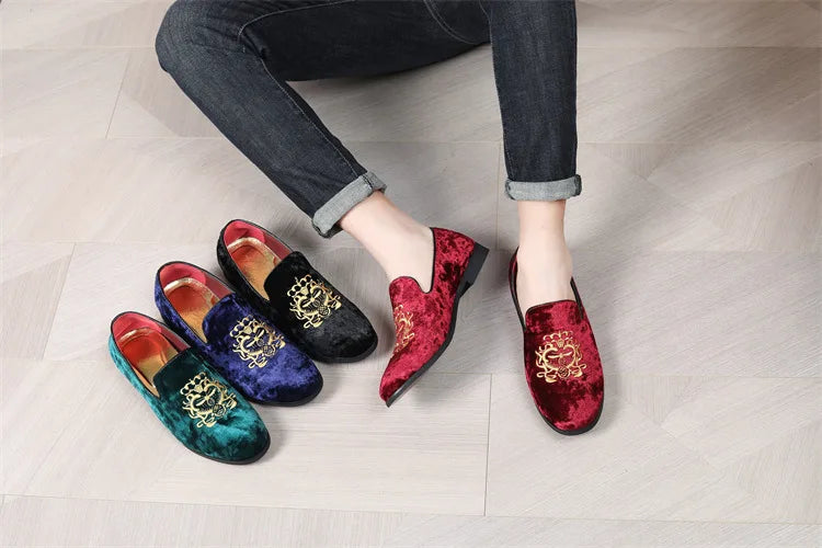 Luxury Suede Leather Shoes Men Big Size Wedding Dress Shoes designer Embroidery Loafers High Quality Oxford Men Flat Party Shoes