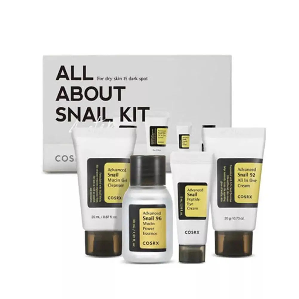 4-Piece Snail Mucin Skincare Set ✈️ Travel Size – Cleanser, 96 Power Essence, All-In-One Cream & Peptide Eye Cream | Korean Beauty