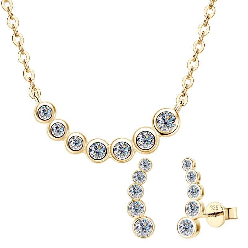 Lnngy One Row Bezel Moissanite Choker Necklace Climber Earring For Women 925 Sterling Silver Stud Earrings Necklaces Jewelry Set