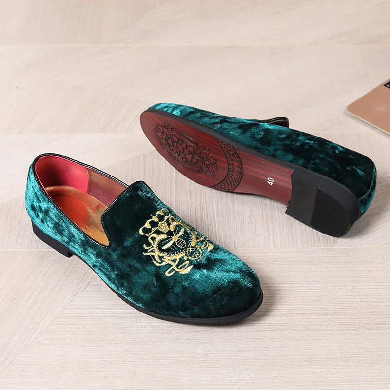 Luxury Suede Leather Shoes Men Big Size Wedding Dress Shoes designer Embroidery Loafers High Quality Oxford Men Flat Party Shoes