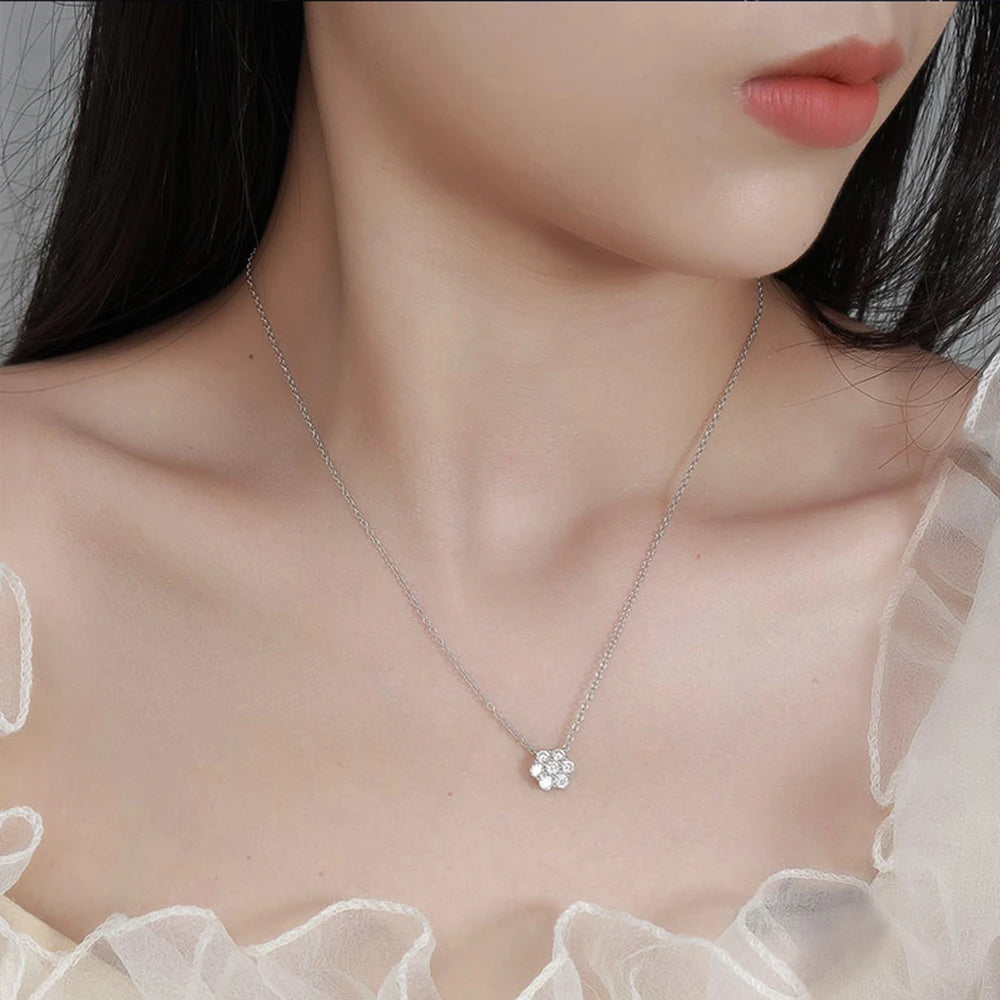 Real D Color Flower Full Moissanite Jewelry Sets for Women 925 Sterling Silver Diamond Pendant Necklace Stud Earrings Jewelry