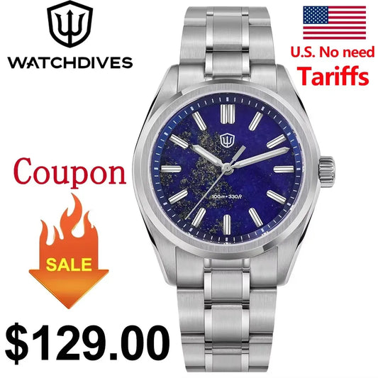 Watchdives WD0003B Original Design Aventurine Dial Men Watch VH31 Sweep Seconds Quartz Movement 36mm Watches Luminous Waterproof
