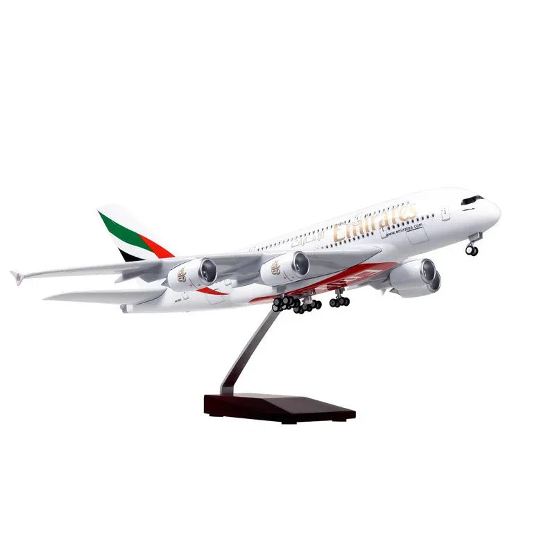 Decor 45CM 1/160 Scale Diecast Model A380 Emirates Airways Resin Airplane Airbus With Light And Wheels Toy Airline Collection