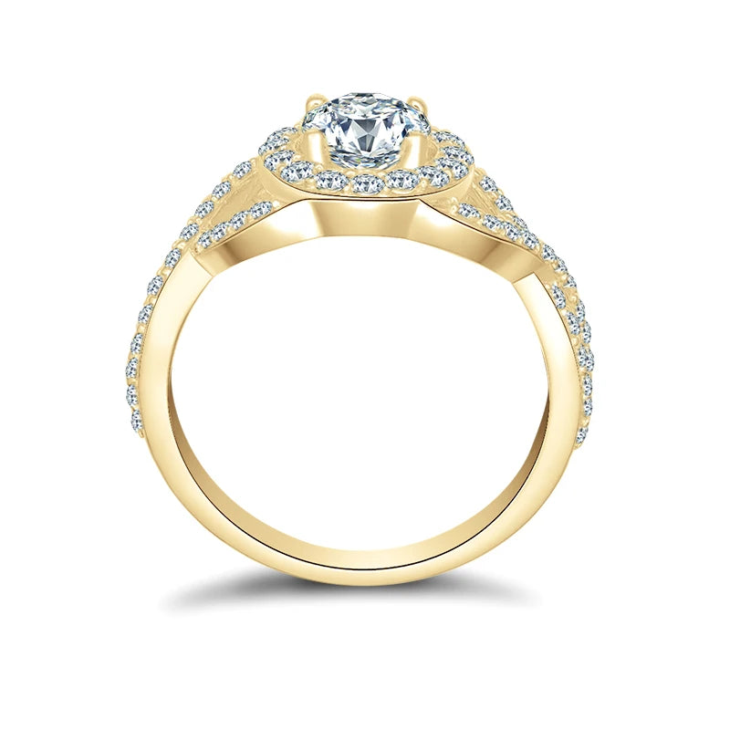 Lnngy 6MM 0.8CT Moissanite Engagement Ring With Certificate Original 10K Solid Gold Twist Shank Ring for Women Fine Jewelry Gift