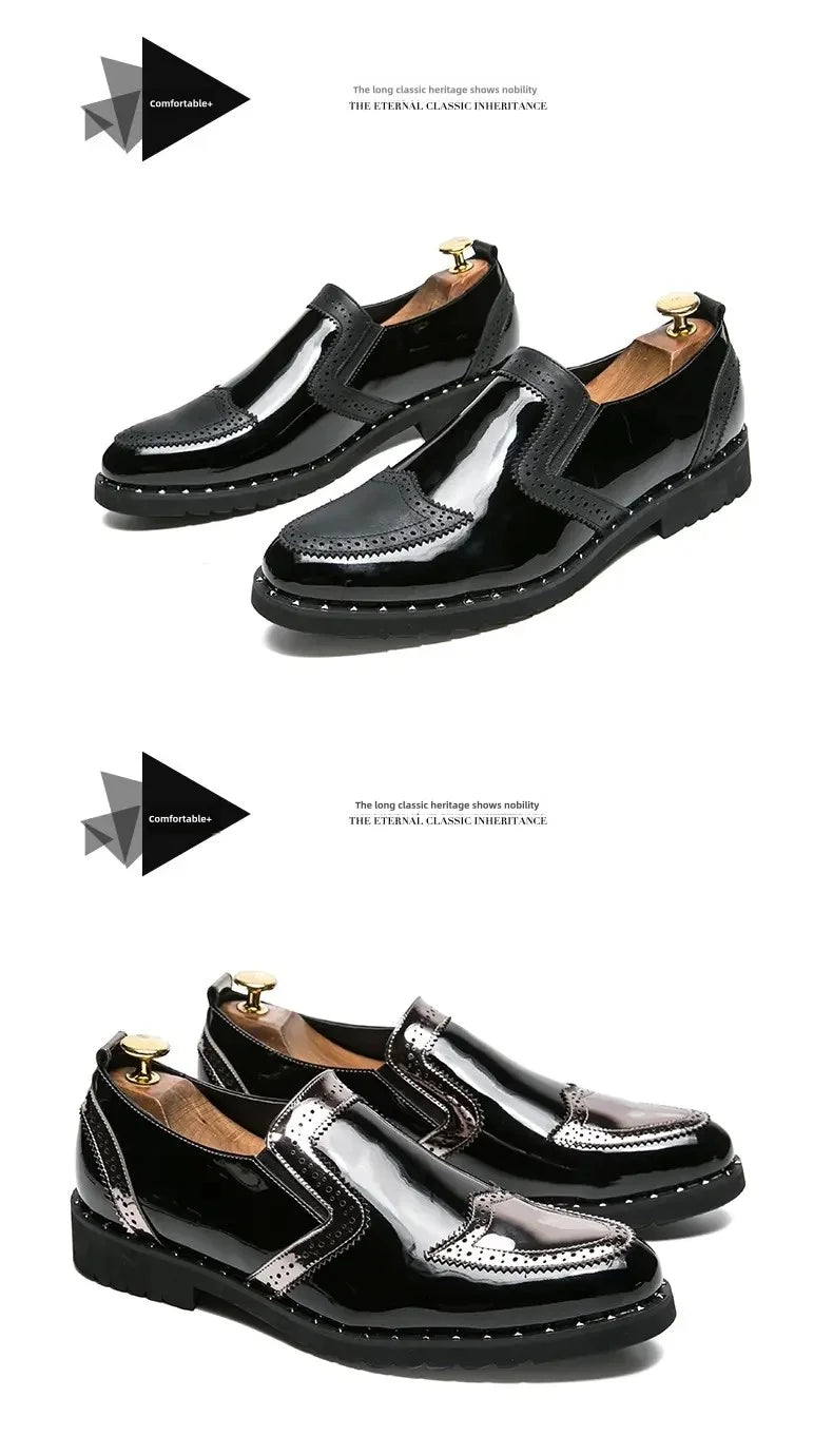 Fashionable Formal Men Shoes Lightweight Outdoor Loafers Thick Soled Wear-resistant Leather Shoes Black Gold andSilverSizes38-48