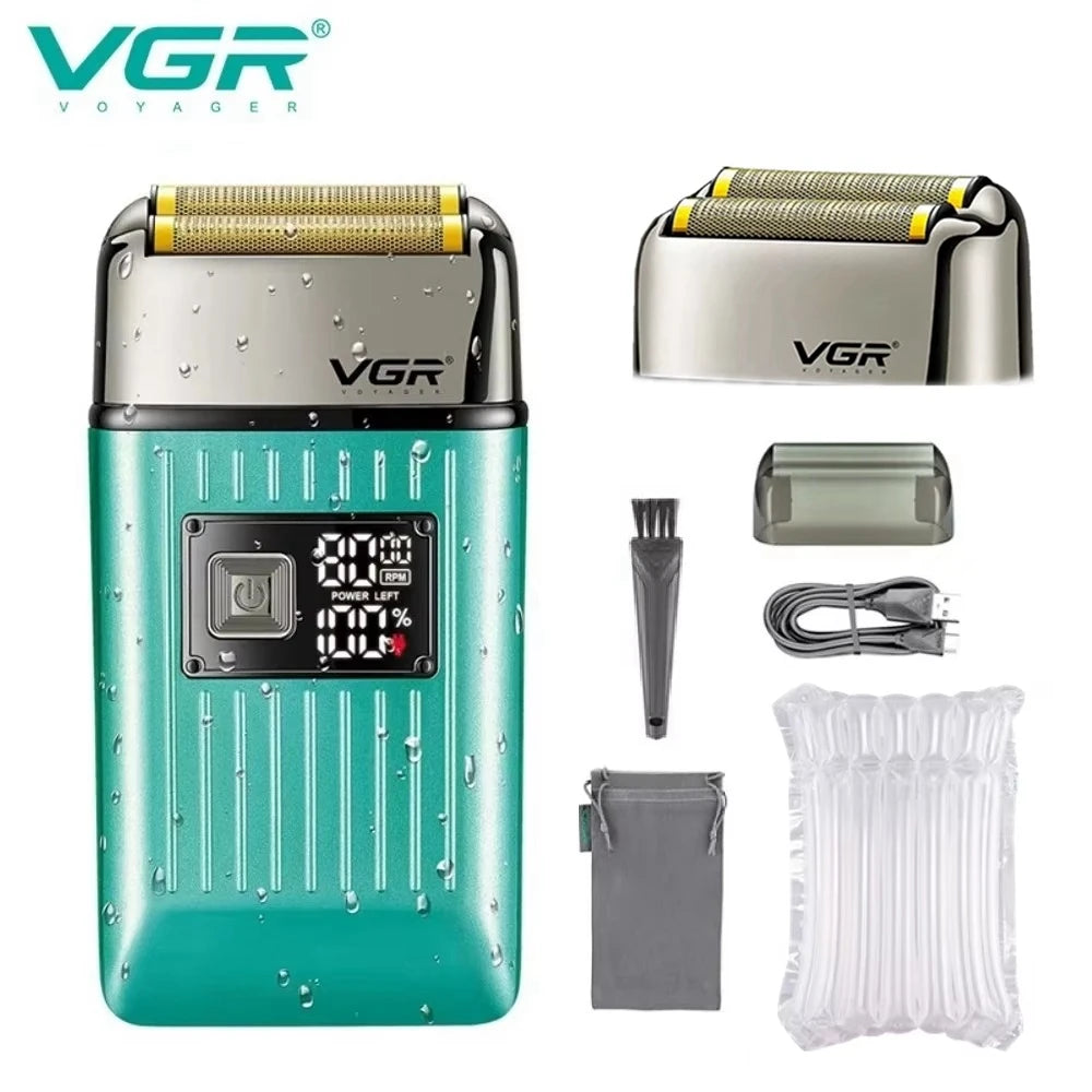 VGR Professional Hair Beard Electric Shaver For Men Beard Trimmer Wet Dry Shaving Machine Digital Display Shaver For Men V-357
