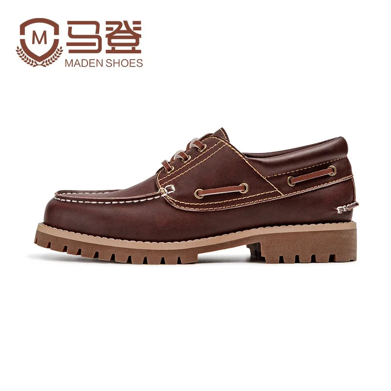 Maden 2023 New Men's Fashion Retro Low-top British Style Work Shoes Casual Leather Breathable Boat Shoes 44 Size