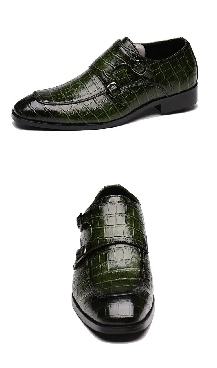 Luxury Men Dress Shoes Crocodile Grain Leather Shoes Men Buckle Casual Wedding Party Shoes High Quality Business Men Brogue Shoe