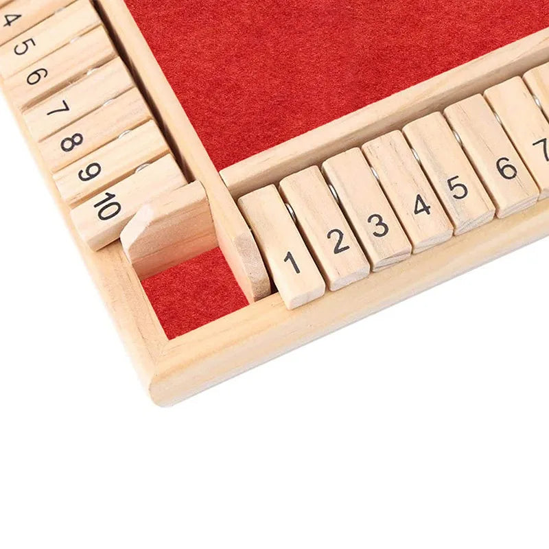 Deluxe Four Sided 10 Numbers Shut The Box Board Game Set Toy Dice Party Club Drinking Games for Adults Families