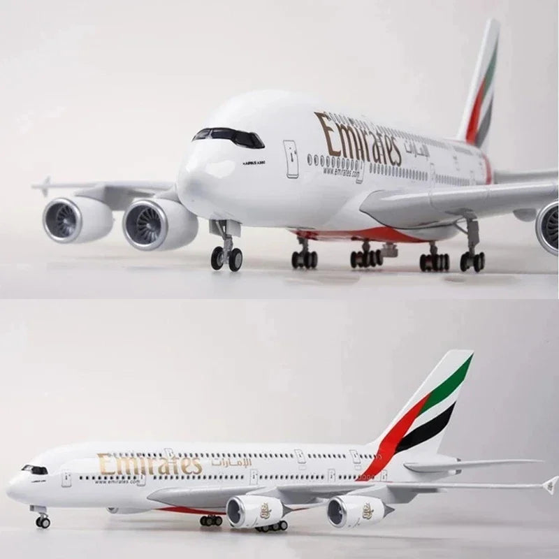 Decor 45CM 1/160 Scale Diecast Model A380 Emirates Airways Resin Airplane Airbus With Light And Wheels Toy Airline Collection
