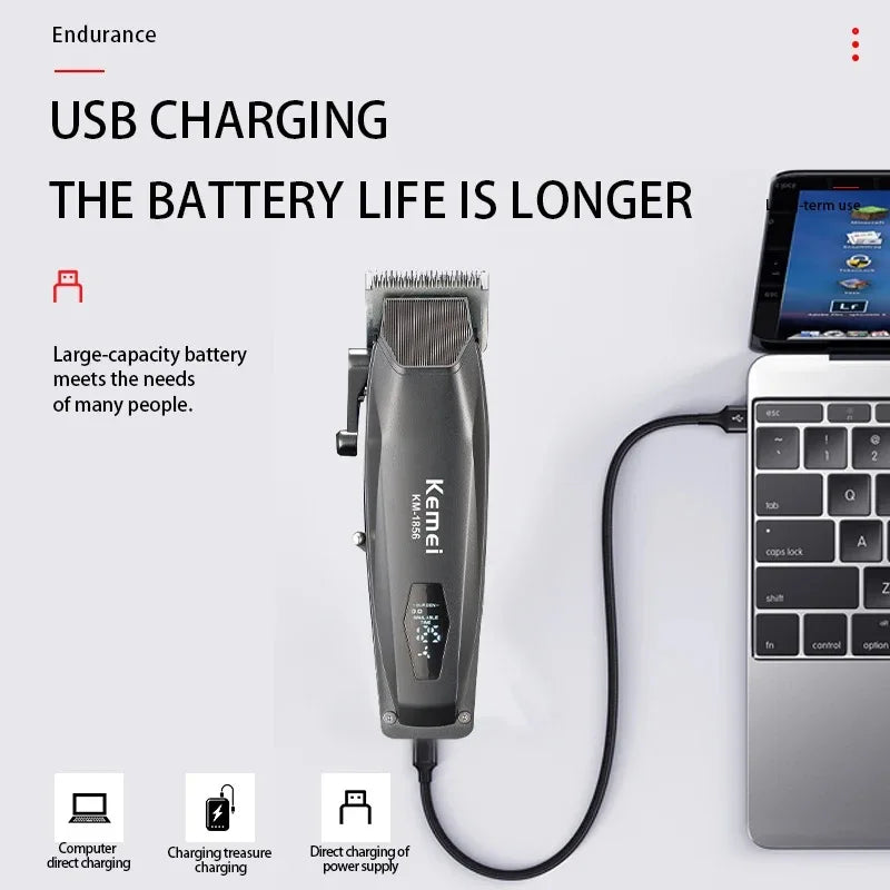 Kemei Professional Barber Hair Clippers USB Rechargeable Cordless Hair Trimmer Powerful Hair Cutting Grooming Machine for Men