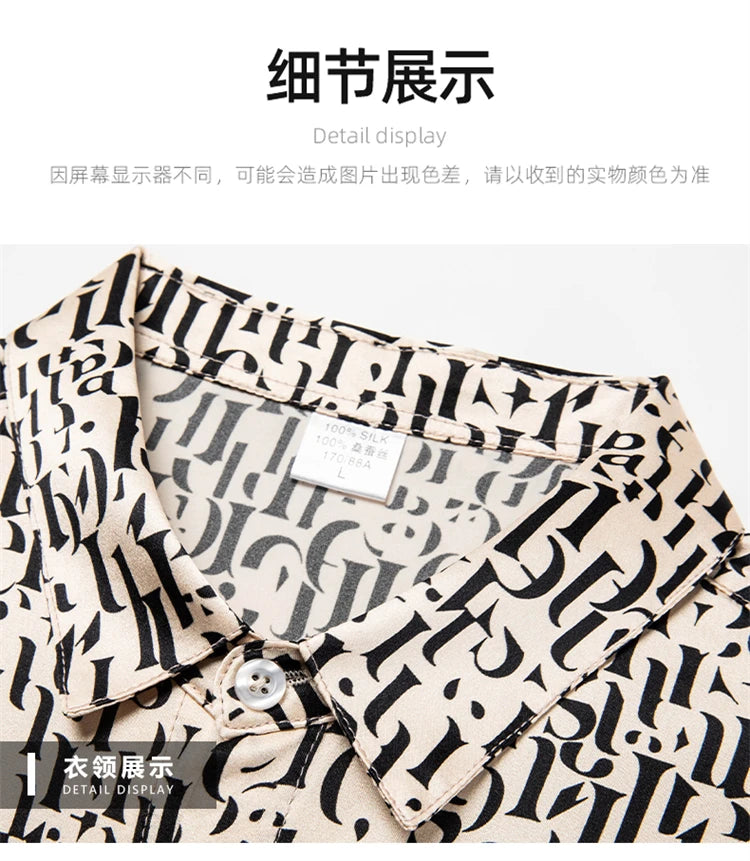 Mulberry Silk 100% Print Dress Men Shirt Short Sleeve Casual Icy Summer Quality Smooth Comfortable Regular Fit Camisas De Hombre
