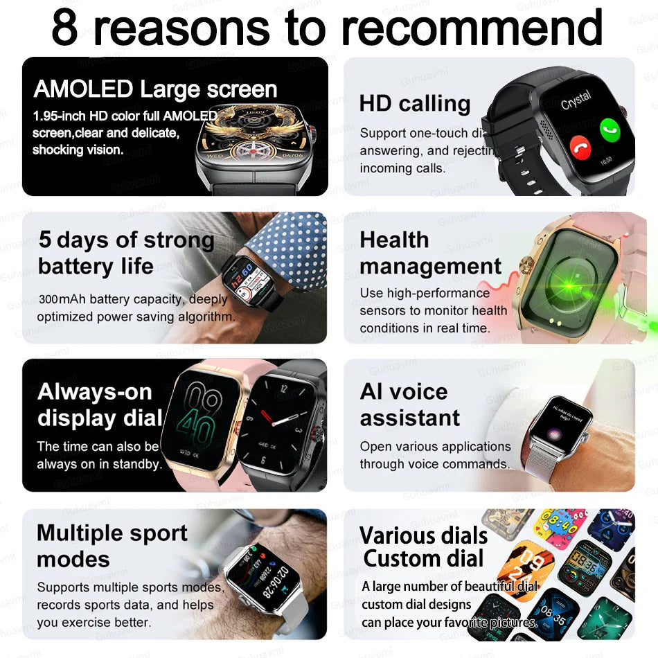 Smartwatch Men Women NFC AMOLED Screen Always Show Time Clock  Bluetooth Call IP68 Waterproof Smart Watch Sport Fitness Bracelet