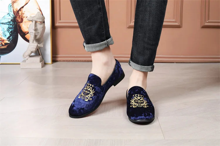 Luxury Suede Leather Shoes Men Big Size Wedding Dress Shoes designer Embroidery Loafers High Quality Oxford Men Flat Party Shoes