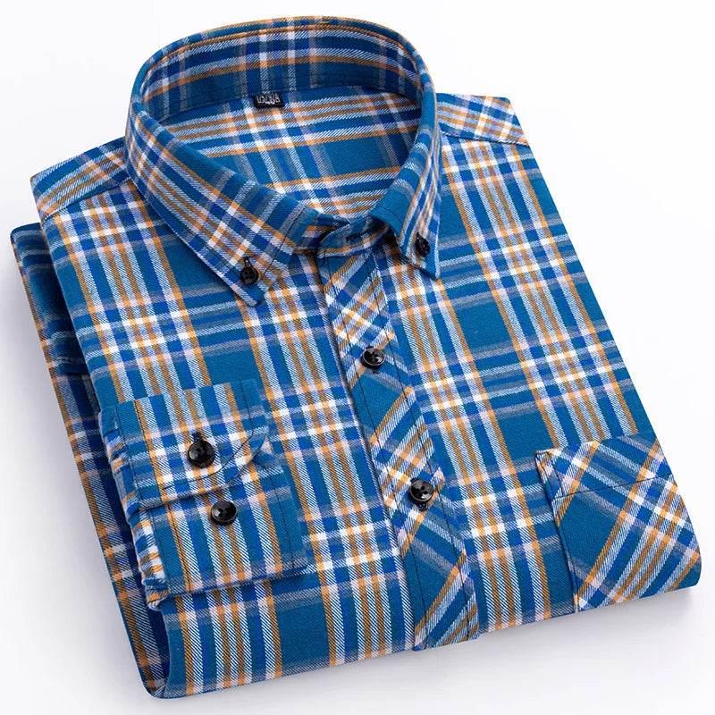 plus size 8XL100%cotton sanding long-sleeve shirts for men slim fit casual plain shirt soft palid tops designer elegant clothes