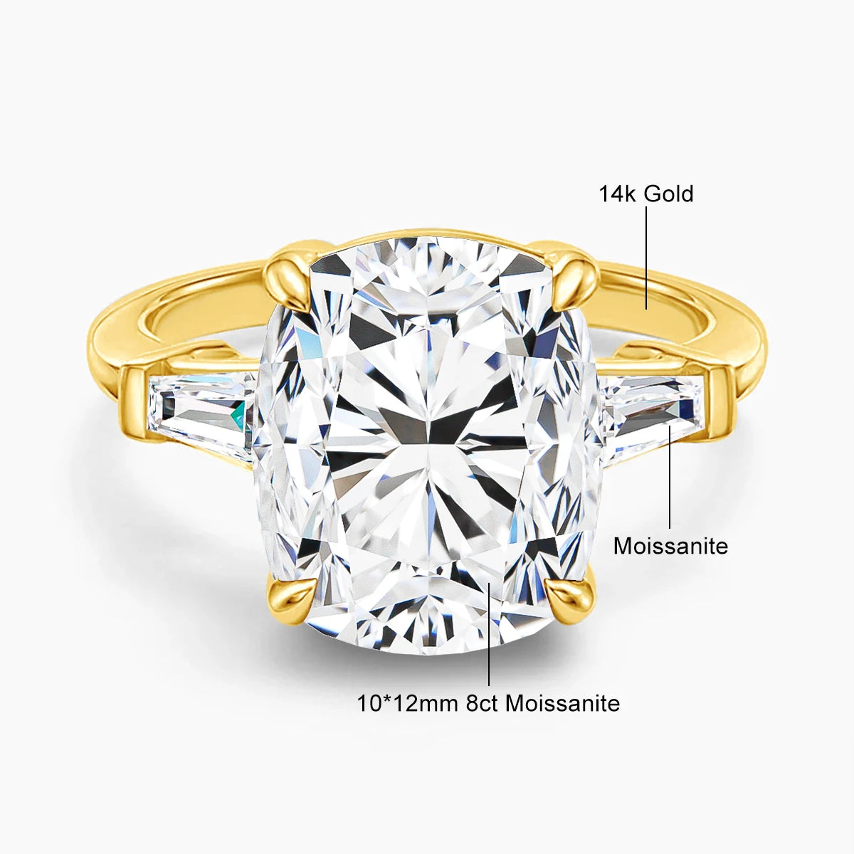 14K Gold Cushion Moissanite Engagement Ring 8.0CT VVS1 Clarity GRA Certified for Women Wedding Anniversary Gift Trendy Jewelry